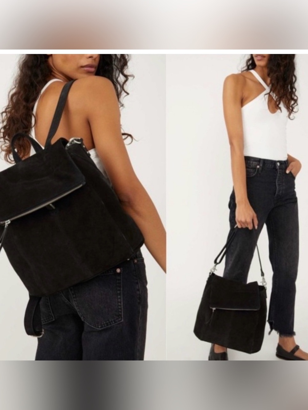 Free People Black Suede Convertible Backpack Tote